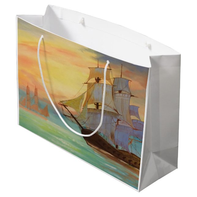 Sunset Sailing Ships Nautical Theme Gift Bag (Back Angled)