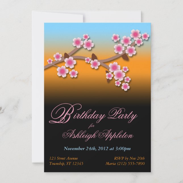 Sunset Sakura Birthday Invitations (Front)
