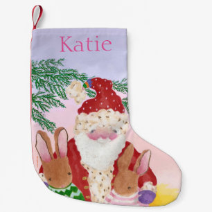 Sunset Santa and Bunnies Small Christmas Stocking