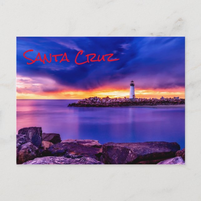 Sunset Santa Cruz Lighthouse Postcard (Front)