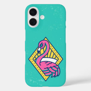 Sunset Sass Flamingo Badge iPhone 16 Case