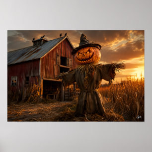 Sunset Scarecrow Pumpkin Farm Poster