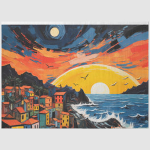 Sunset Scene Old City, Mountains, Sea Tissue Paper