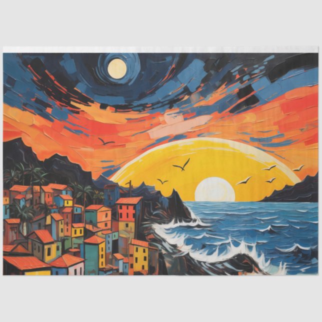 Sunset Scene Old City, Mountains, Sea Tissue Paper (Front)