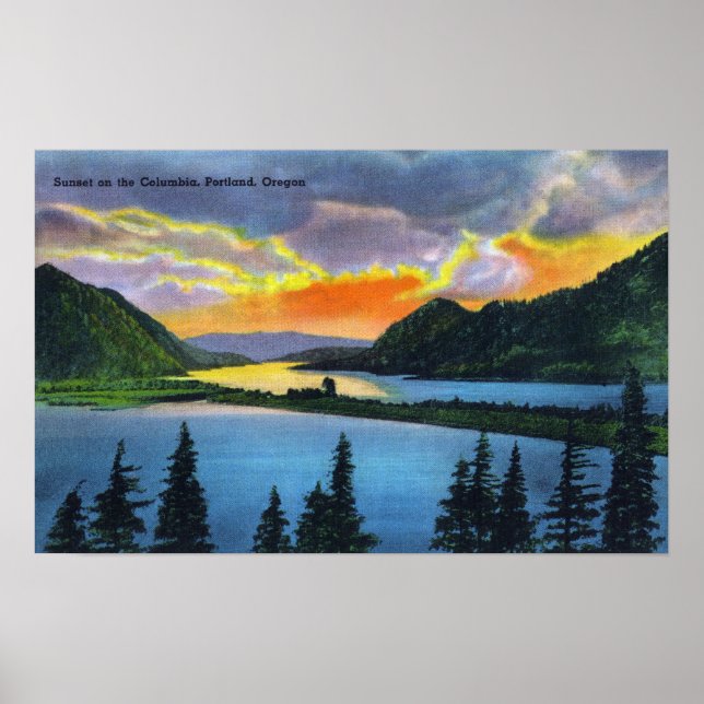 Sunset Scene on the Columbia River Poster (Front)