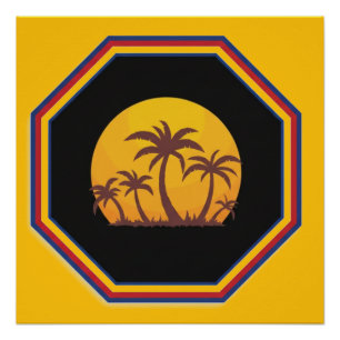 Sunset Scene With Palms In a 7 Sided Frame Poster