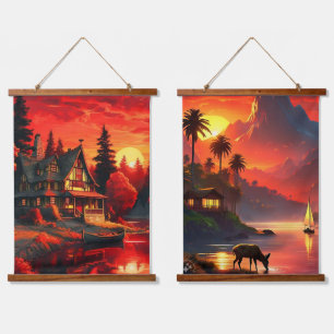 Sunset Scenery with Cottage-66633-66634 Hanging Tapestry