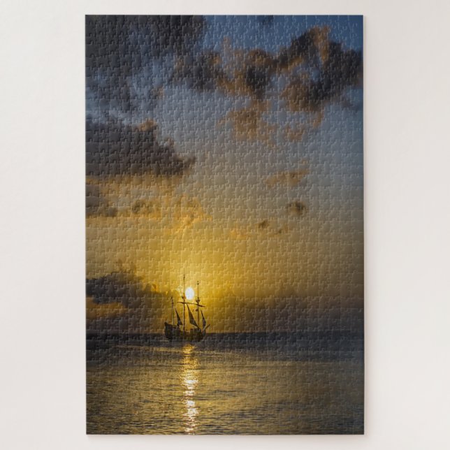 Sunset,Sea,Boat Jigsaw Puzzle (Vertical)
