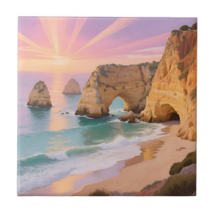 Sunset Sea Caves Paradise Ceramic Tile