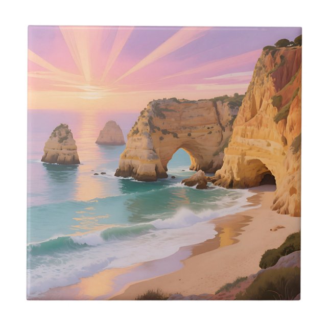 Sunset Sea Caves Paradise Ceramic Tile (Front)