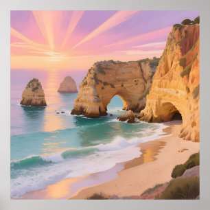 Sunset Sea Caves Paradise Poster