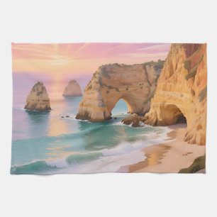 Sunset Sea Caves Paradise Tea Towel