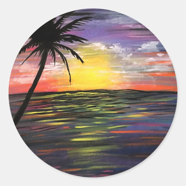 Sunset Sea Classic Round Sticker (Front)