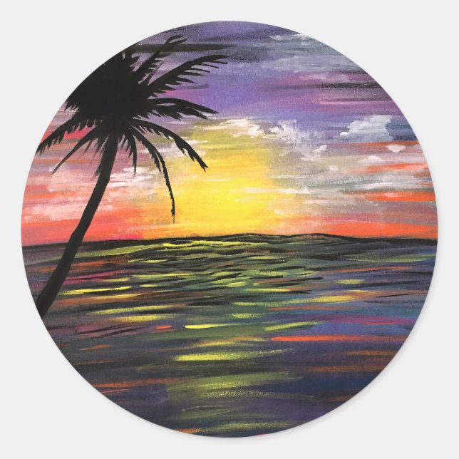Sunset Sea Classic Round Sticker (Front)