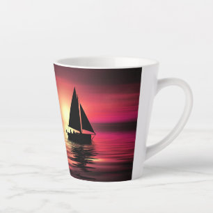 Sunset, Sea, Sailing Boat-39186 Latte Mug