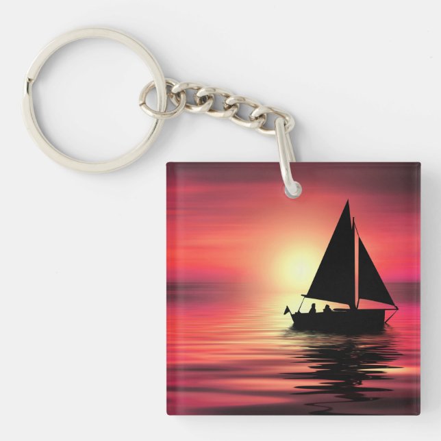 Sunset, Sea, Sailing Boat Key Ring (Front)