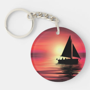 Sunset, Sea, Sailing Boat Key Ring