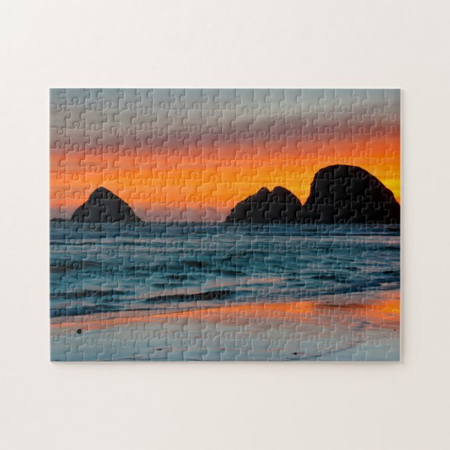 Sunset, Sea Stacks, Oceanside, Oregon, USA Jigsaw Puzzle (Horizontal)