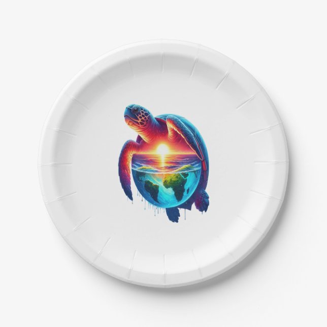 Sunset Sea Turtle Paper Plate (Front)