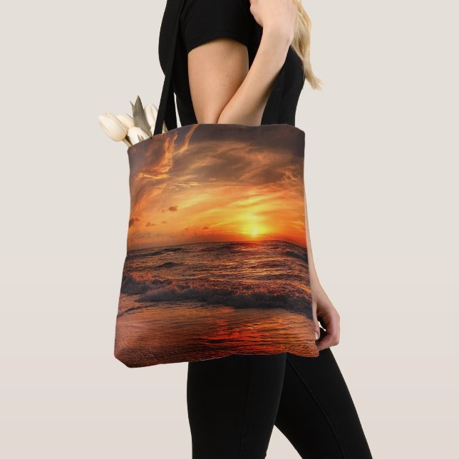 Sunset Sea Waves Tote Bag (Close Up)