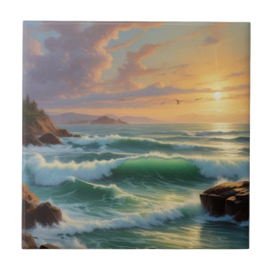 Sunset Seascape Painting Artwork Ceramic Tile