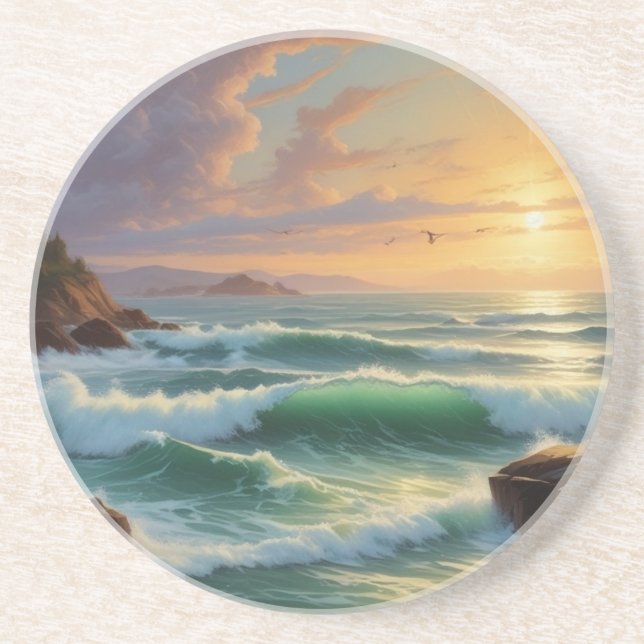 Sunset Seascape Painting Artwork Coaster (Front)