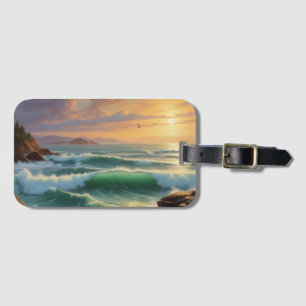 Sunset Seascape Painting Artwork Luggage Tag