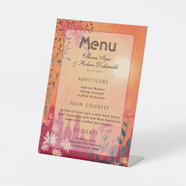 Sunset Serenade Pedestal Wedding Menu Pedestal Sign (Front)
