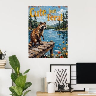 Sunset Serenade: Racoon on the Pier Poster