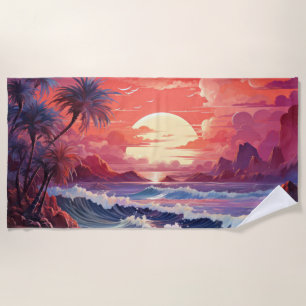 Sunset Serenity: A Tropical Dreamscape Beach Towel
