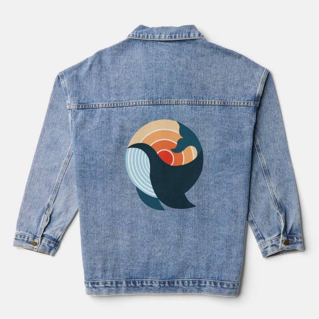 Sunset Serenity: A Whale's Leap in Retro Colours  Denim Jacket (Back)