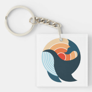 Sunset Serenity: A Whale's Leap in Retro Colours  Key Ring