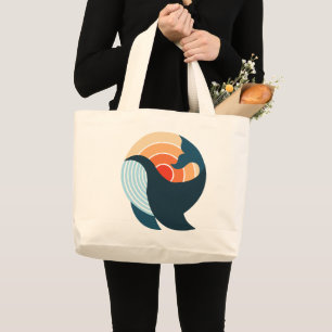 Sunset Serenity: A Whale's Leap in Retro Colours Large Tote Bag