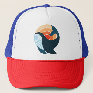 Sunset Serenity: A Whale's Leap in Retro Colours Trucker Hat