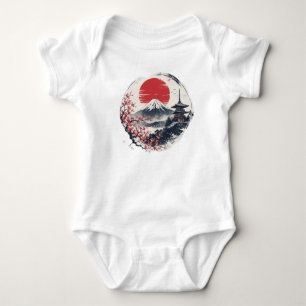 Sunset Serenity at Mount Fuji – Japanese Ink Art Baby Bodysuit