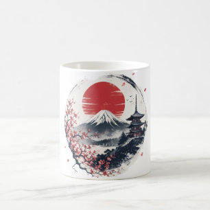 Sunset Serenity at Mount Fuji – Japanese Ink Art  Coffee Mug