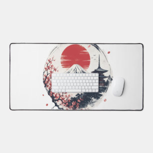 Sunset Serenity at Mount Fuji – Japanese Ink Art  Desk Mat