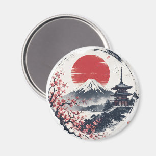 Sunset Serenity at Mount Fuji – Japanese Ink Art Magnet