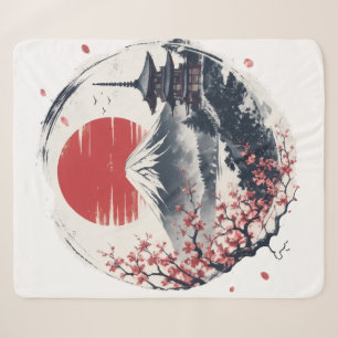 Sunset Serenity at Mount Fuji – Japanese Ink Art Sherpa Blanket