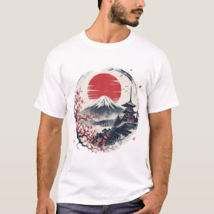 Sunset Serenity at Mount Fuji – Japanese Ink Art T-Shirt