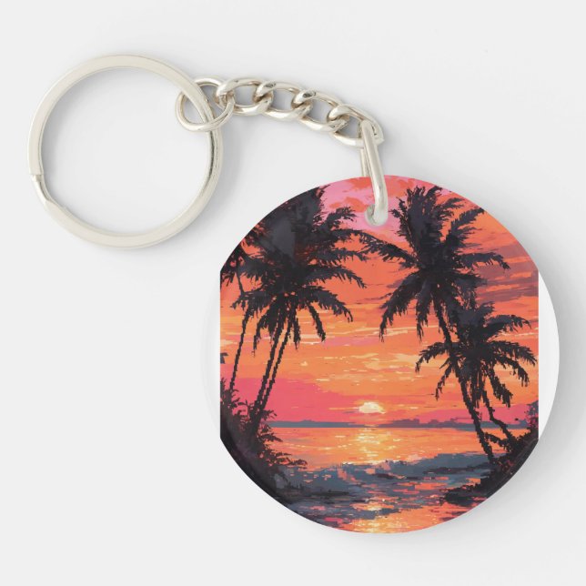 Sunset Serenity Beach Scene Key Ring (Front)