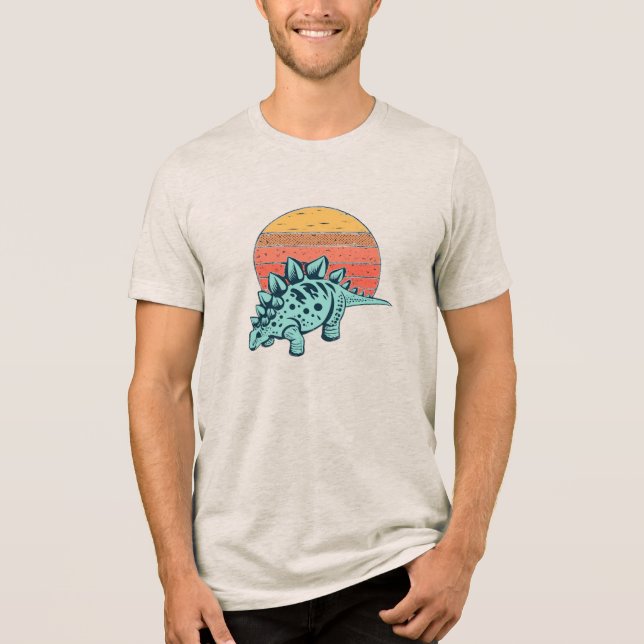 Sunset Serenity: Retro Stegosaurus T-Shirt Tri-Blend Shirt (Front)