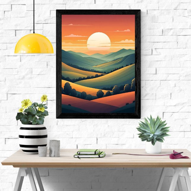 Sunset Serenity: Rolling Hills Landscape Poster (Creator Uploaded)
