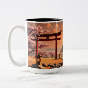 Sunset Serenity: Torii Gates and Pyramids Two-Tone Coffee Mug