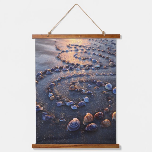 Sunset Shell Spiral Beach Meditation Art Hanging Tapestry (Front)