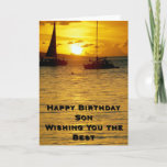 Sunset Ships Happy Birthday Son Card<br><div class="desc">A calming sea,  sunset and ships on the horizon is a powerful message to convey love of family.  Give this greeting card to your son and share your loving thoughts on his special day.</div>