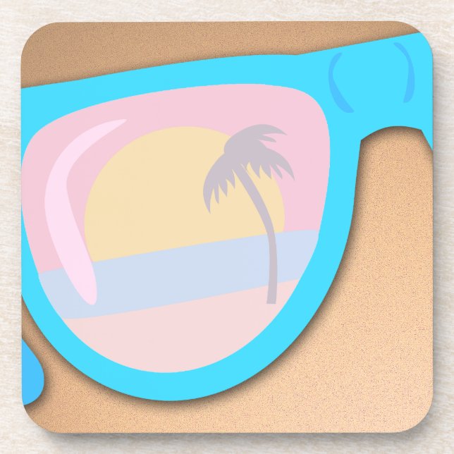 Sunset Shore Sunglasses Awesome Retro Illustration Coaster (Front)