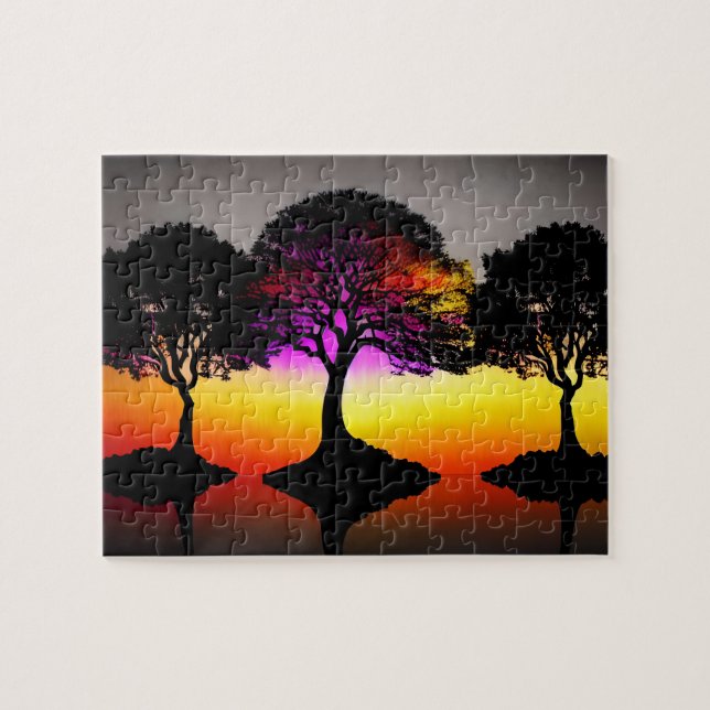 Sunset Silhouette Art with Colourful Sunset Jigsaw Puzzle (Horizontal)