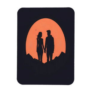 Sunset Silhouette Couple Minimalist Love Art Magnet