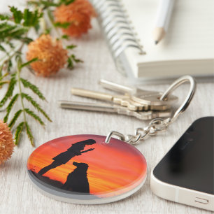 Sunset Silhouette Dog & Owner Keychain